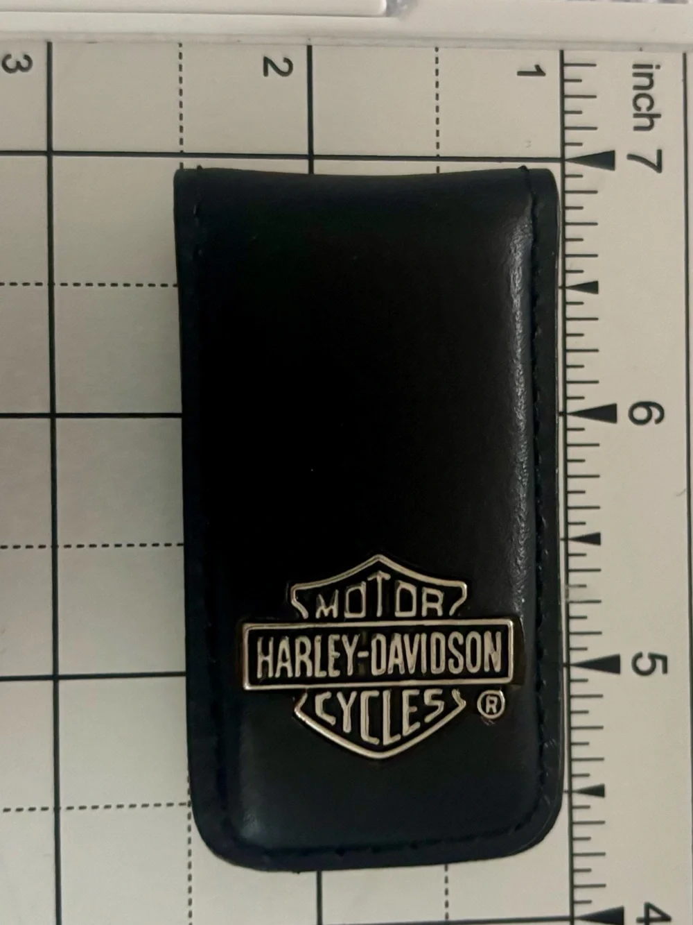 Harley-Davidson Black Leather Money Clip with metal logo magnetic EUC
